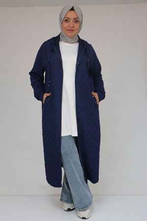 53041 Büyük Beden Modal - Kapitone Kombinli Kap - İndigo