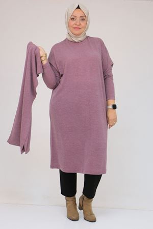 58158 Büyük Beden Atkı Modelli Mir Tunik - Gül Kurusu