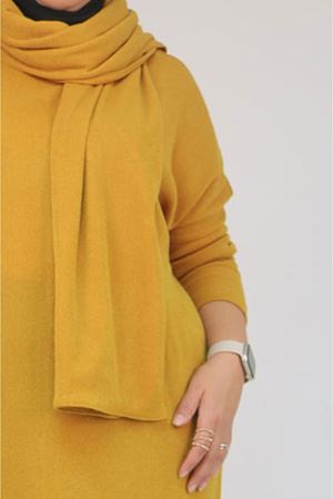 58158 Büyük Beden Atkı Modelli Mir Tunik - Hardal