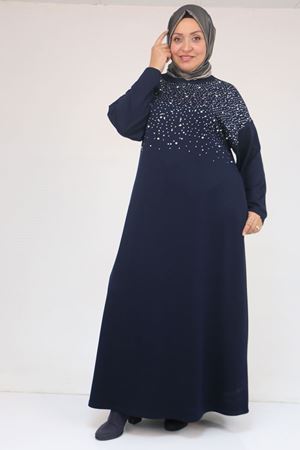 42033 Büyük Beden Yandan Cepli Modal Elbise - Lacivert