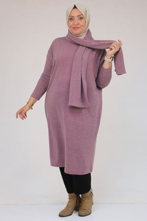 58158 Büyük Beden Atkı Modelli Mir Tunik - Gül Kurusu