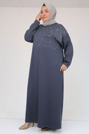 42033 Büyük Beden Yandan Cepli Modal Elbise - Antrasit