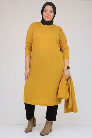 58158 Büyük Beden Atkı Modelli Mir Tunik - Hardal