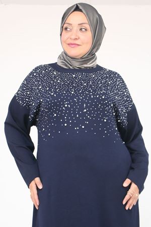 42033 Büyük Beden Yandan Cepli Modal Elbise - Lacivert