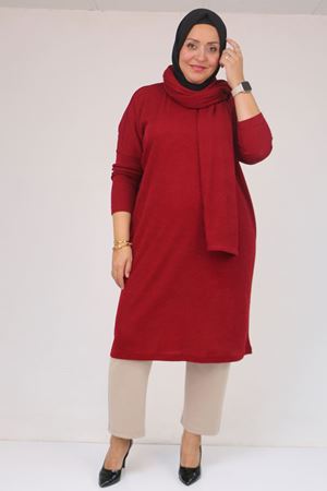 58158 Büyük Beden Atkı Modelli Mir Tunik - Bordo