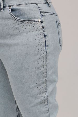9204-1 Büyük Beden Kemerli Taş Detaylı Kot Pantolon - Kar Yıkama Buz Mavi
