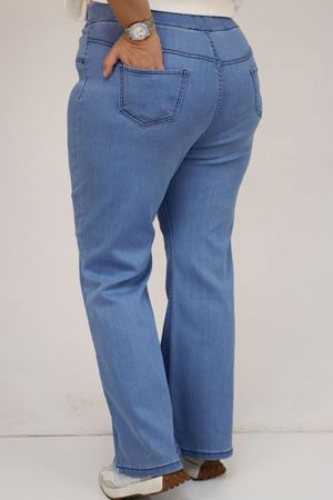 9137-19 Büyük Beden Beli Lastikli İspanyol Paça Kot Pantolon - Açık Mavi