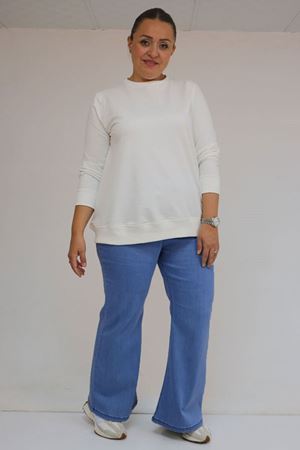 9137-19 Büyük Beden Beli Lastikli İspanyol Paça Kot Pantolon - Açık Mavi