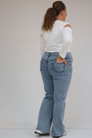 9204-1 Büyük Beden Kemerli Taş Detaylı Kot Pantolon - Kar Yıkama Mavi