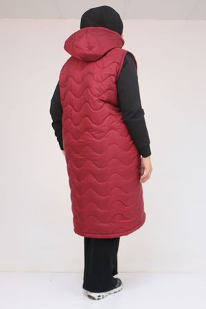 44004 Büyük Beden Cepli Fermuarlı Kapitone Yelek - Bordo