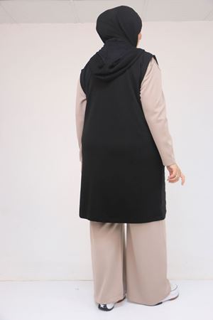 54010 Büyük Beden Kapitone - Modal Yelek - Siyah