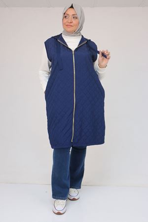 54009 Büyük Beden Kapitone - Modal Yelek - İndigo