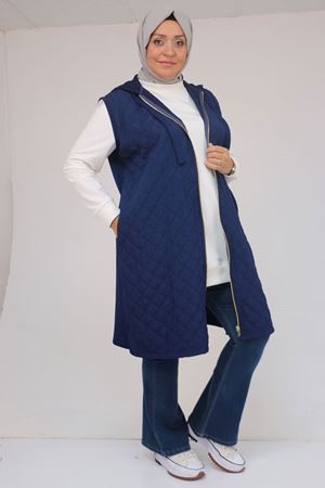 54009 Büyük Beden Kapitone - Modal Yelek - İndigo