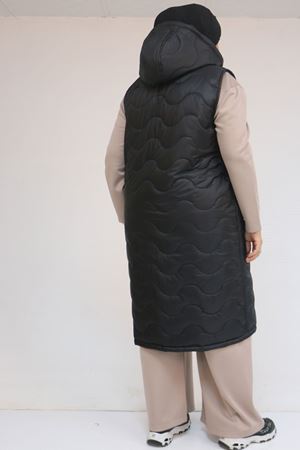 44004 Büyük Beden Cepli Fermuarlı Kapitone Yelek - Siyah