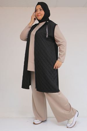 54010 Büyük Beden Kapitone - Modal Yelek - Siyah