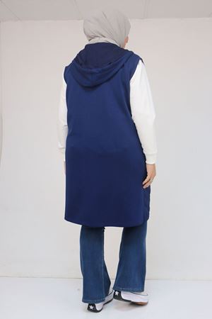 54009 Büyük Beden Kapitone - Modal Yelek - İndigo