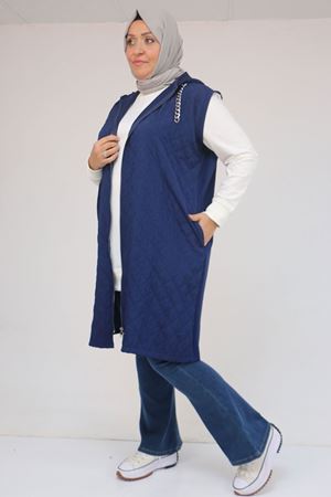 54010 Büyük Beden Kapitone - Modal Yelek - İndigo