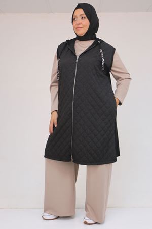 54010 Büyük Beden Kapitone - Modal Yelek - Siyah