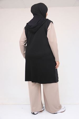 54009 Büyük Beden Kapitone - Modal Yelek - Siyah