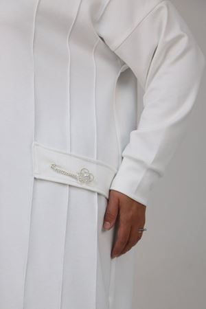 58160 - Büyük Beden İncili Bros Detaylı Modal Tunik- Ekru