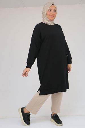 58160 - Büyük Beden İncili Bros Detaylı Modal Tunik - Siyah