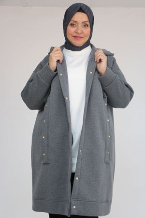 43077 Büyük Beden Kol Ve Etek Ucu Ribanalı Üç İplik Kap - Antrasit