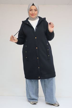 43077 Büyük Beden Kol Ve Etek Ucu Ribanalı Üç İplik Kap - Lacivert