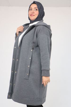 43077 Büyük Beden Kol Ve Etek Ucu Ribanalı Üç İplik Kap - Antrasit