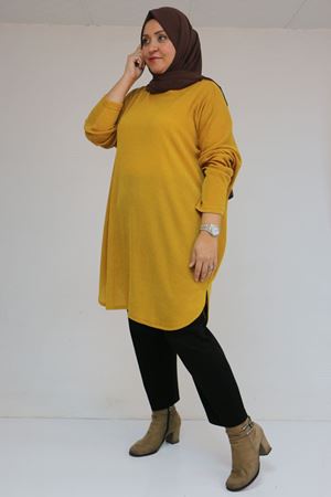 58156 Büyük Beden Basic Mir Tunik - Hardal