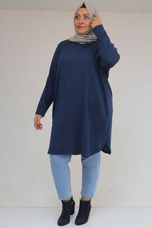 58156 Büyük Beden Basic Mir Tunik - İndigo