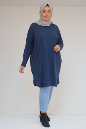 58156 Büyük Beden Basic Mir Tunik - İndigo