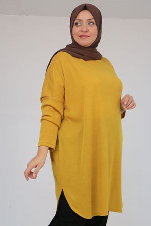 58156 Büyük Beden Basic Mir Tunik - Hardal
