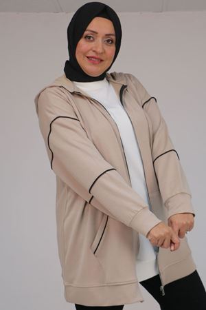 43072 Büyük Beden Waterport Biyeli Modal Ceket - Bej