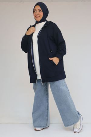 43072 Büyük Beden Waterport Biyeli Modal Ceket - Lacivert