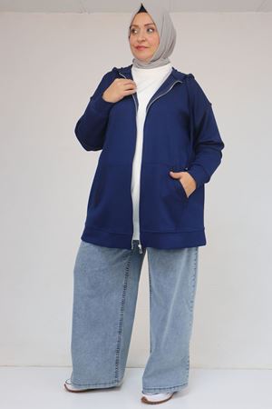 43072 Büyük Beden Waterport Biyeli Modal Ceket - İndigo