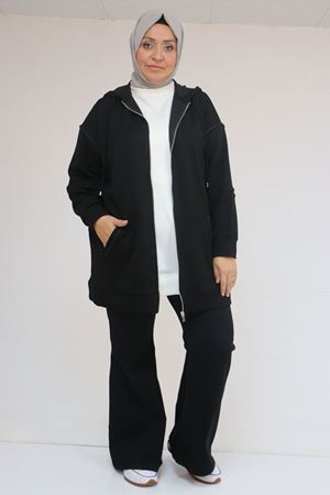 43072 Büyük Beden Waterport Biyeli Modal Ceket - Siyah