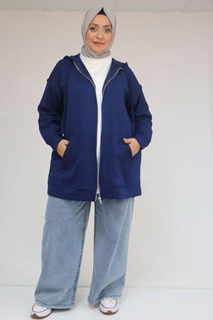 43072 Büyük Beden Waterport Biyeli Modal Ceket - İndigo