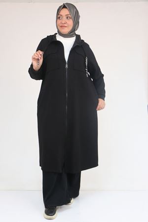 43036 Büyük Beden Zincir Kordonlu Oysho Kap - Siyah