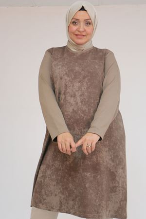 58161 Büyük Beden Basic Modal Tunik - Vizon