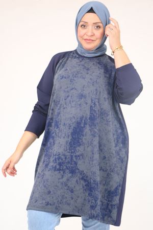 58162 Büyük Beden Garnili Modal Tunik - İndigo