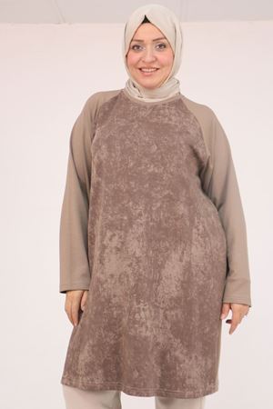 58162 Büyük Beden Garnili Modal Tunik - Vizon