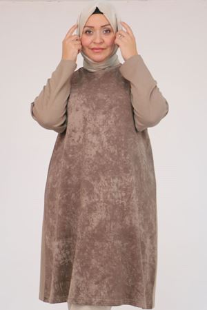 58161 Büyük Beden Basic Modal Tunik - Vizon