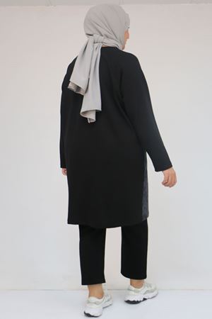 58162 Büyük Beden Garnili Modal Tunik - Siyah