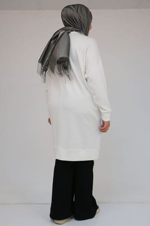 58165 Büyük Beden Taş Baskı Detaylı Modal Tunik - Ekru