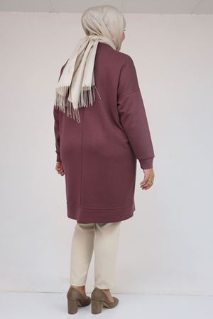 58165 Büyük Beden Taş Baskı Detaylı Modal Tunik - Gül Kurusu