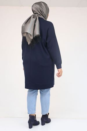 58165 Büyük Beden Taş Baskı Detaylı Modal Tunik - Lacivert