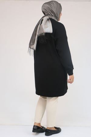 58165 Büyük Beden Taş Baskı Detaylı Modal Tunik - Siyah