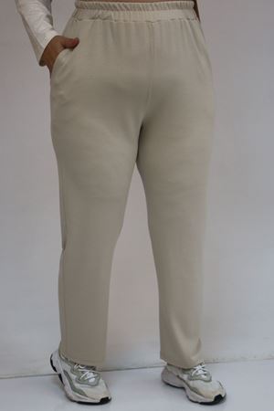 57070 Büyük Beden Önü Simetri Kesim Batik Pantolonlu Takım - Bej