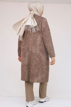 57070 Büyük Beden Önü Simetri Kesim Batik Pantolonlu Takım - Vizon