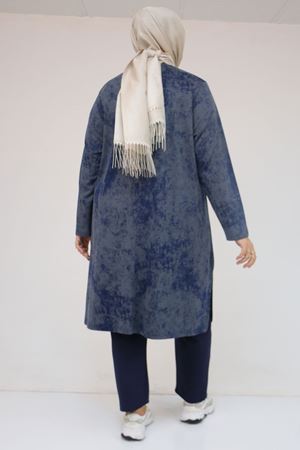 57070 Büyük Beden Önü Simetri Kesim Batik Pantolonlu Takım - Lacivert